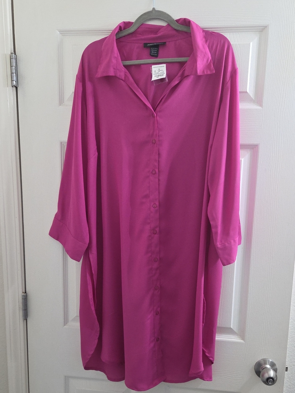 Ashley Stewart Fuchsia Button-Front Tunic